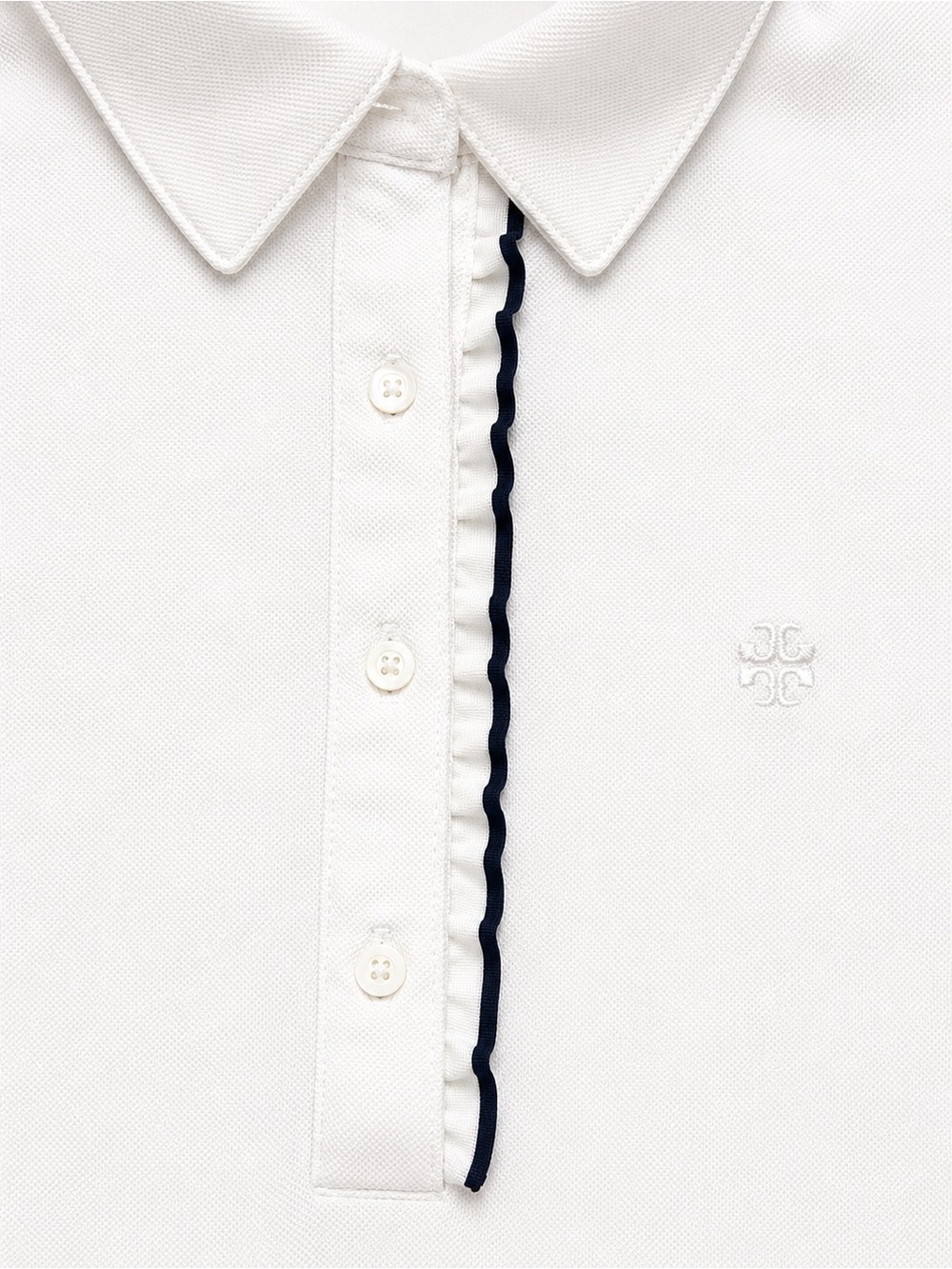 Tory Burch Tory Sport White Sleeveless Polo Top Navy Ruffle Trim Size S Athletic - Picture 2 of 4
